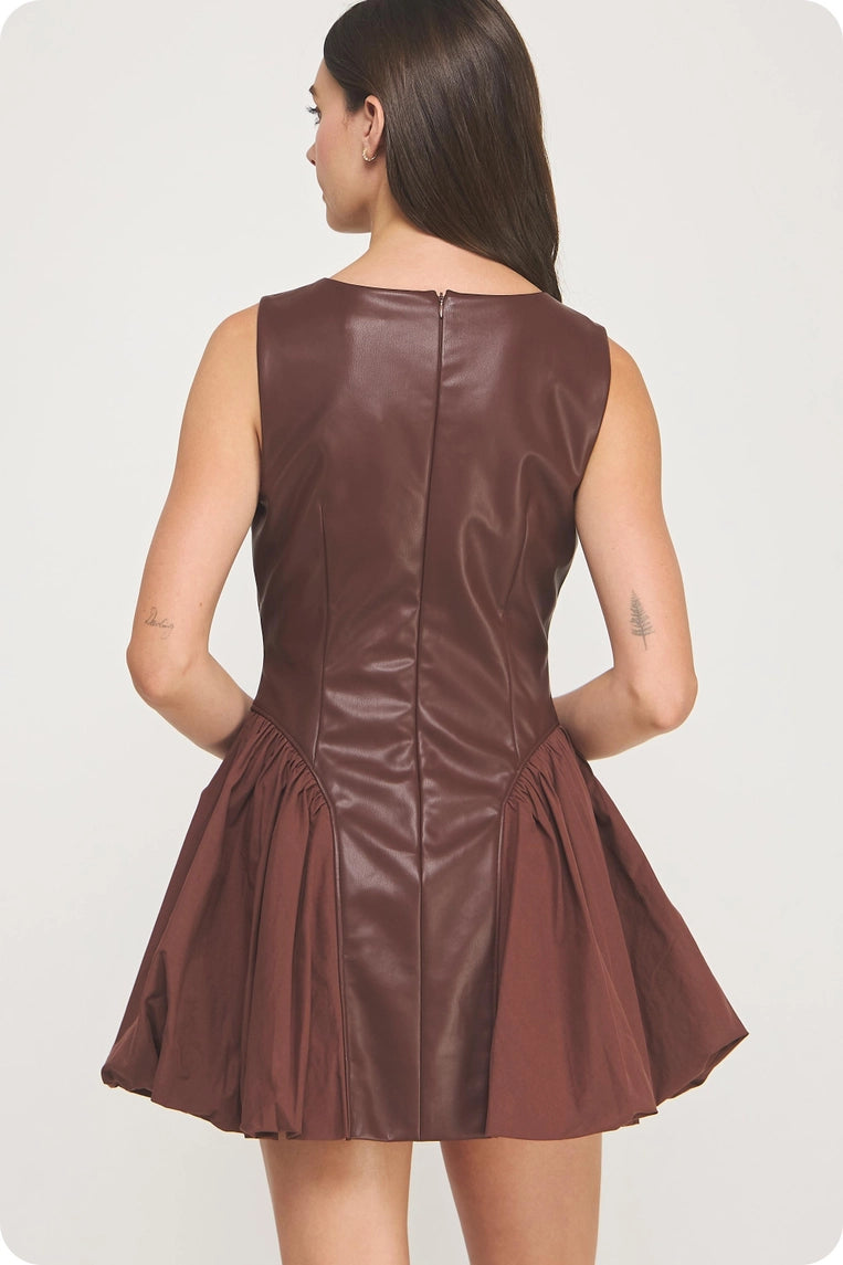 Faux Leather Bubble Mini Dress