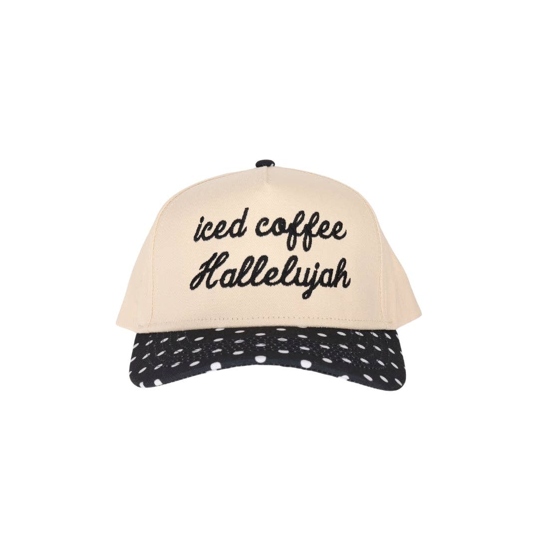 Iced Coffee Polka Dot Embroidered Trucker Hat: Black Polka Dot
