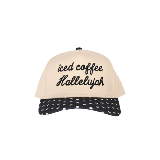 Iced Coffee Polka Dot Embroidered Trucker Hat: Black Polka Dot