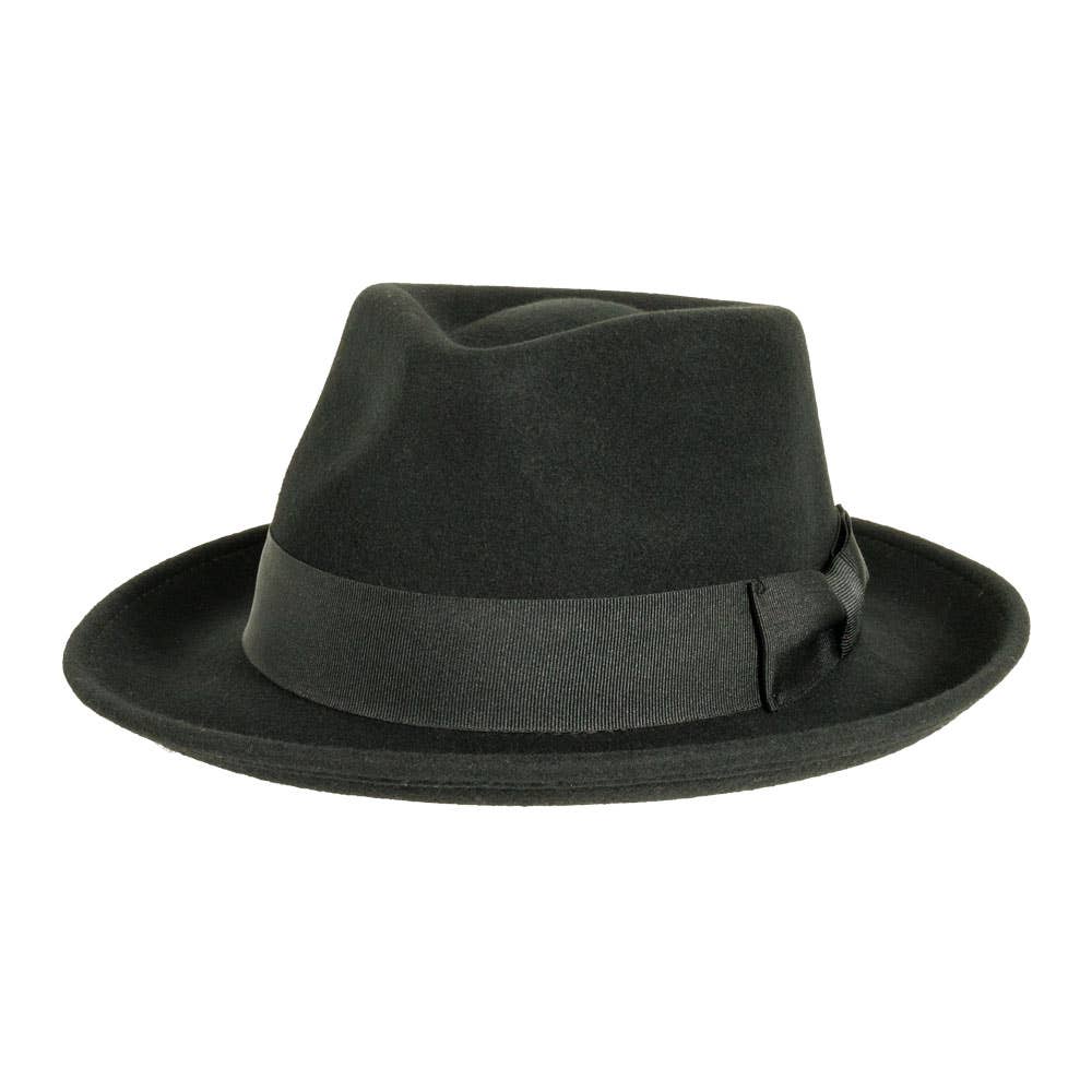 Black Crushable Wool Felt Fedora Hat - Style Newark