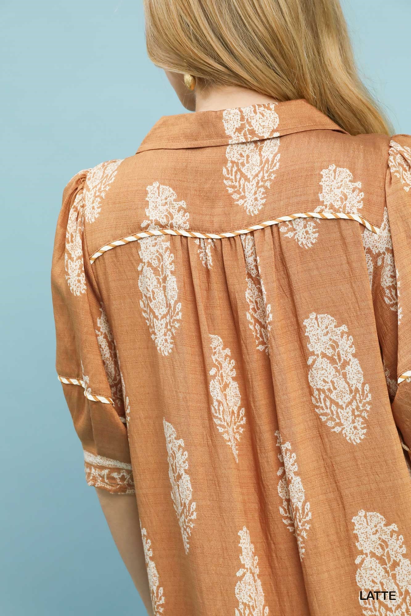 Latte Border Print Collared Midi Dress
