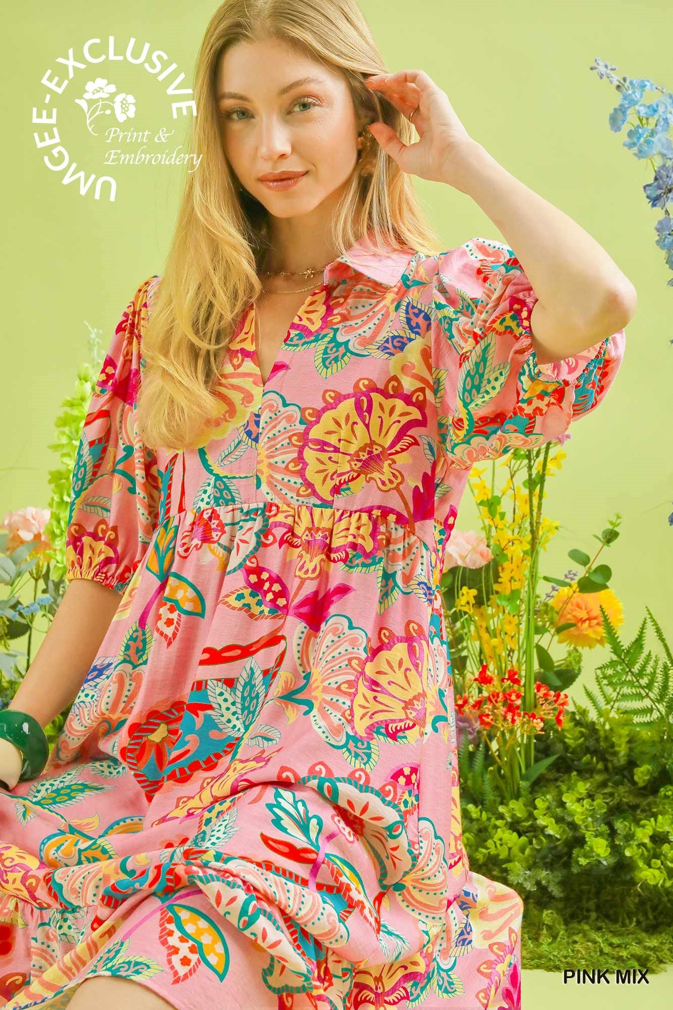 Pink Mix Paisley Print Maxi Dress