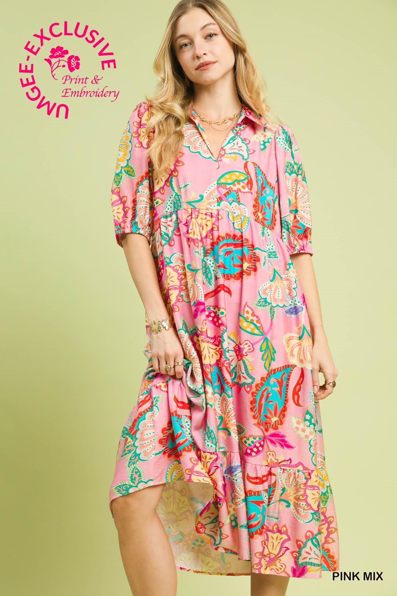 Pink Mix Paisley Print Maxi Dress