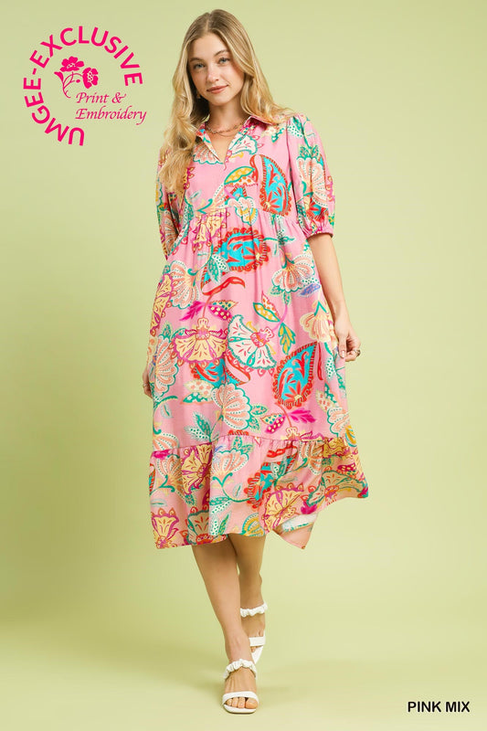 Pink Mix Paisley Print Maxi Dress