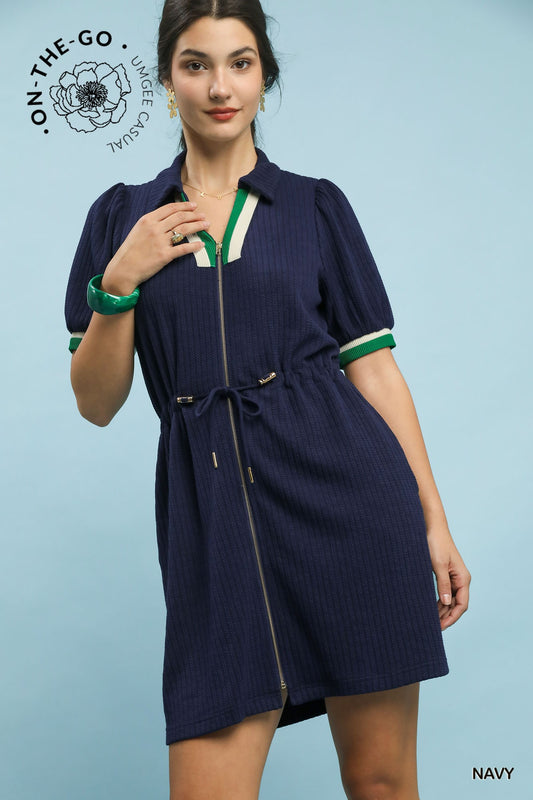 Navy Zip-Up Casual Dress