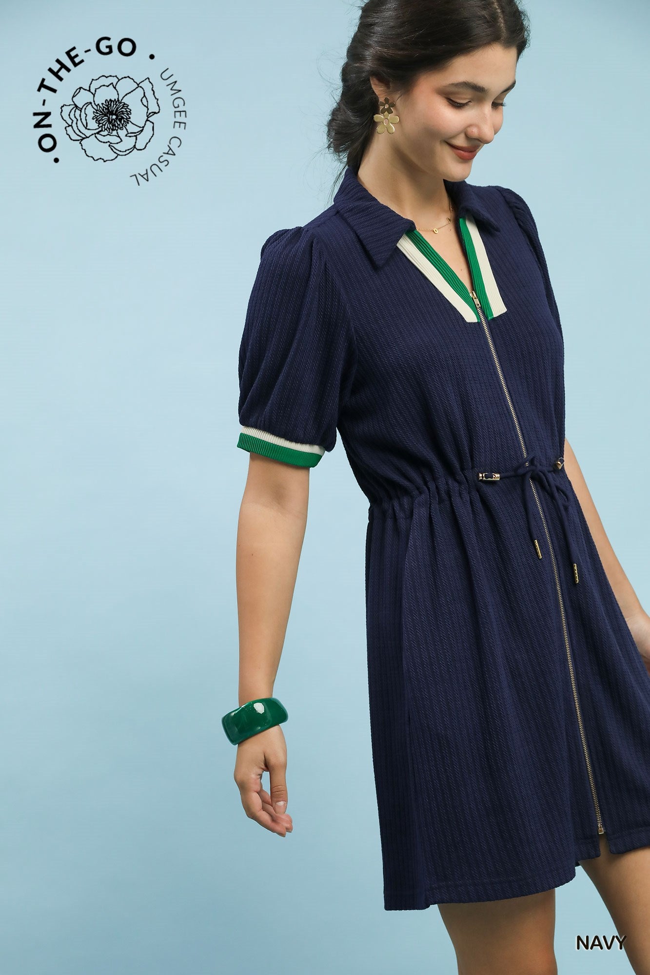 Navy Zip-Up Casual Dress