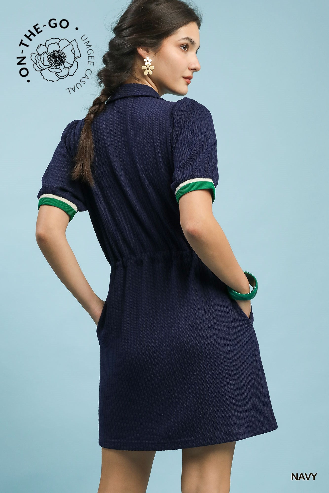 Navy Zip-Up Casual Dress