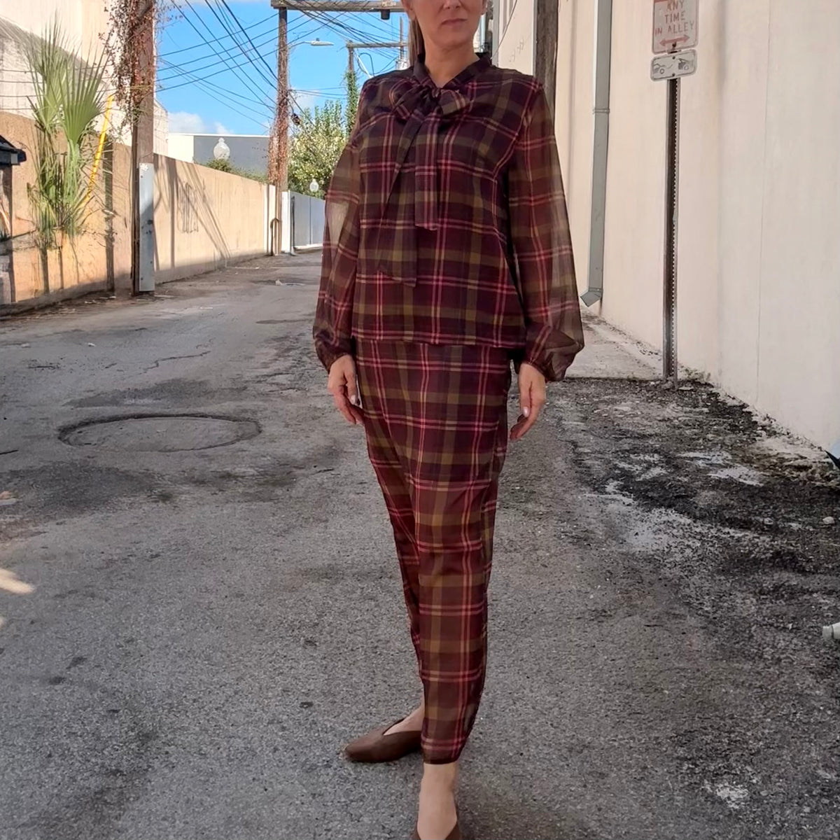 After Hours Sheer Plaid Midi Skirt (part of a set)