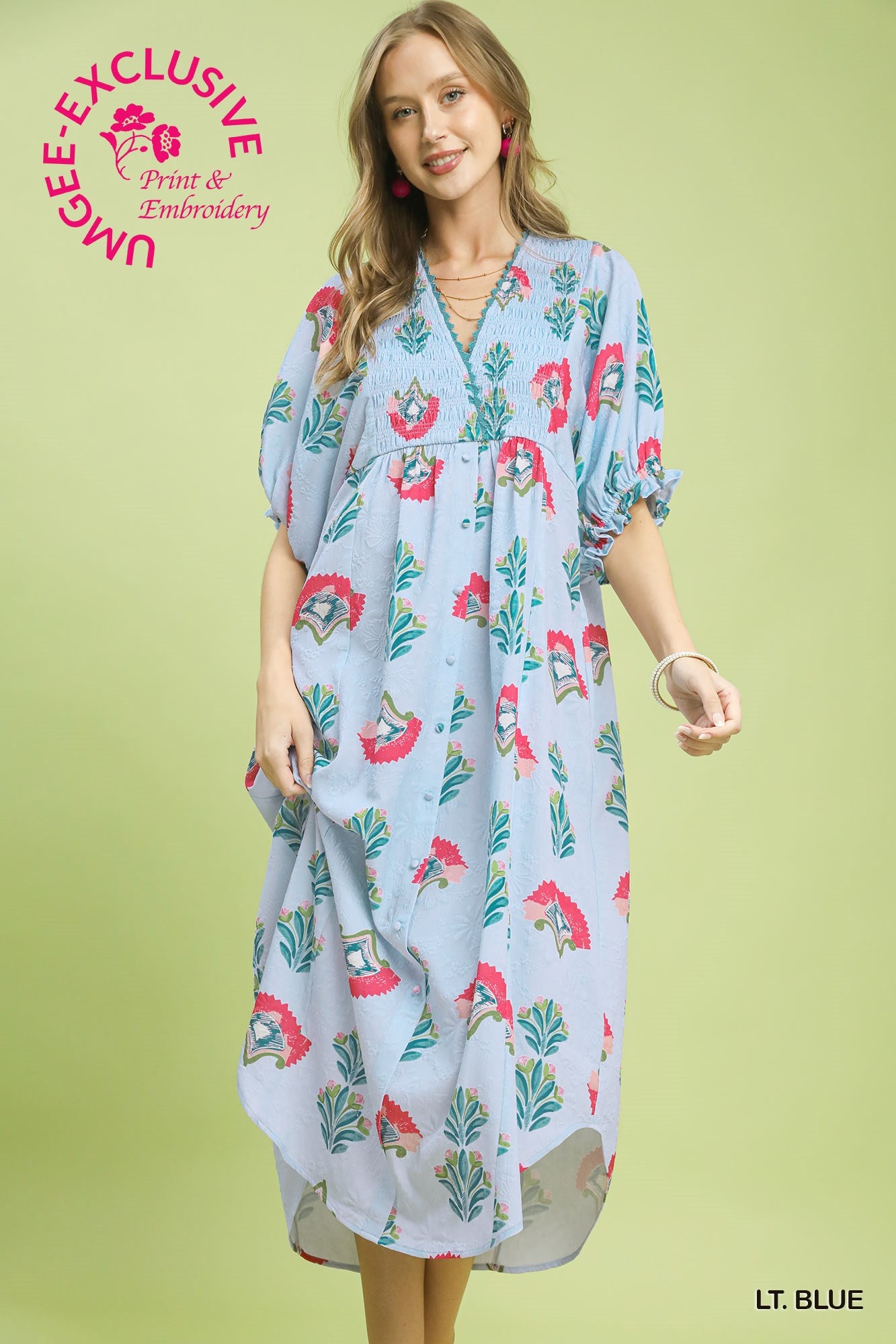 Abstract Print V-Neck Midi Dress