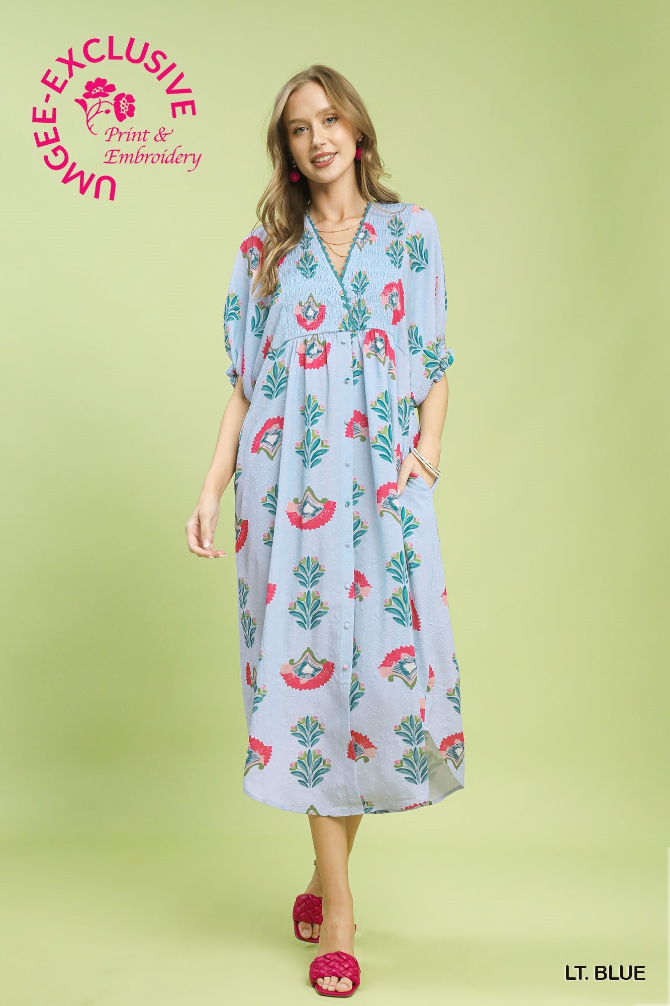 Abstract Print V-Neck Midi Dress