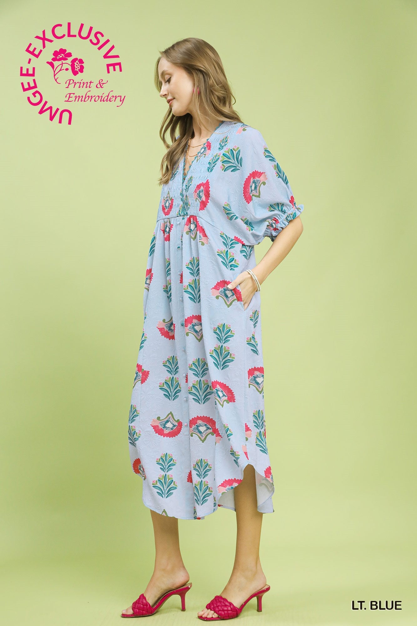 Abstract Print V-Neck Midi Dress