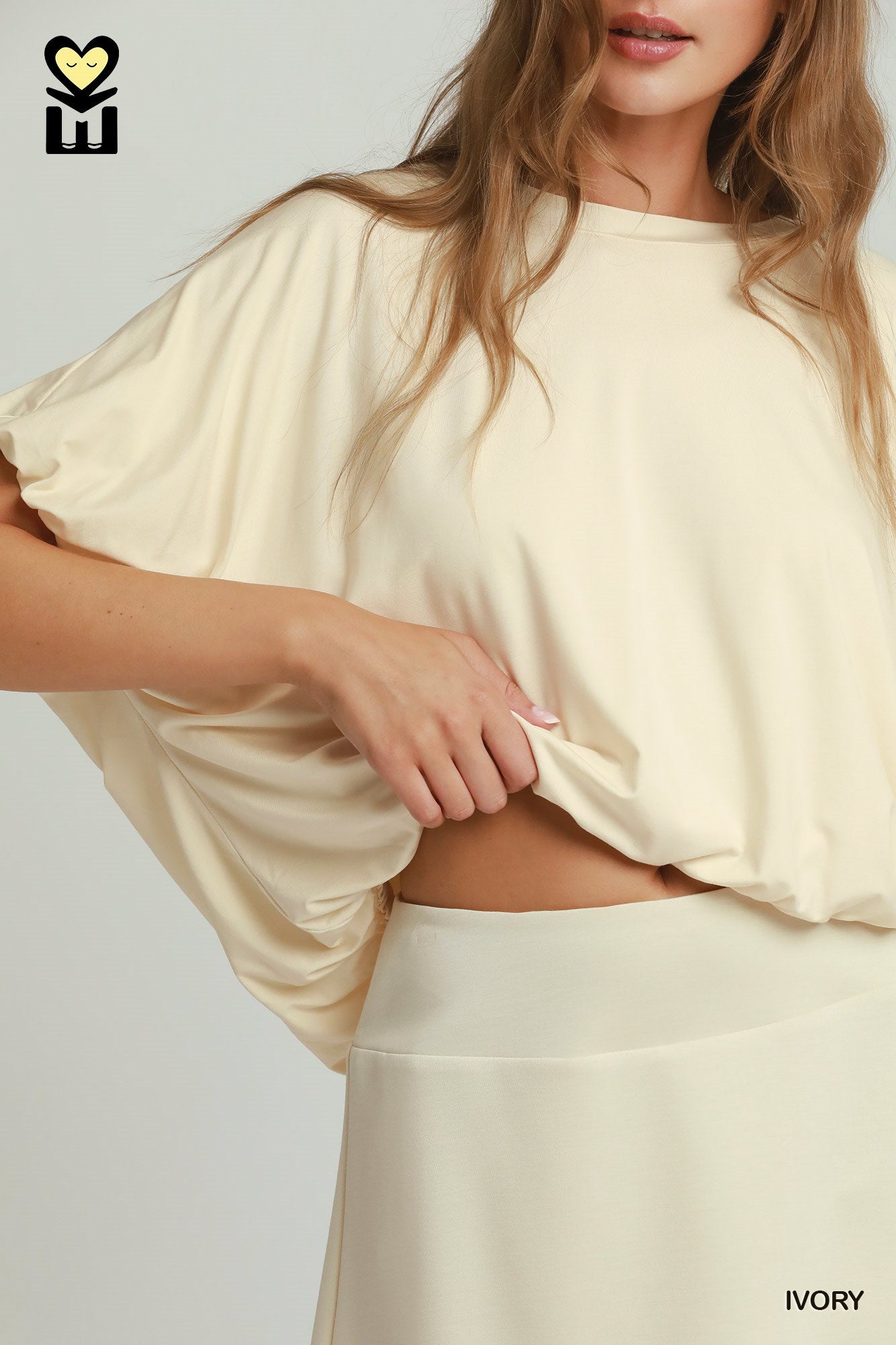 Bubble sleeve and hem bamboo knit top