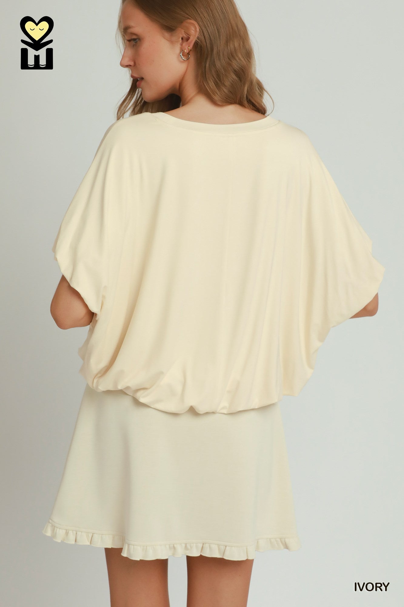 Bubble sleeve and hem bamboo knit top