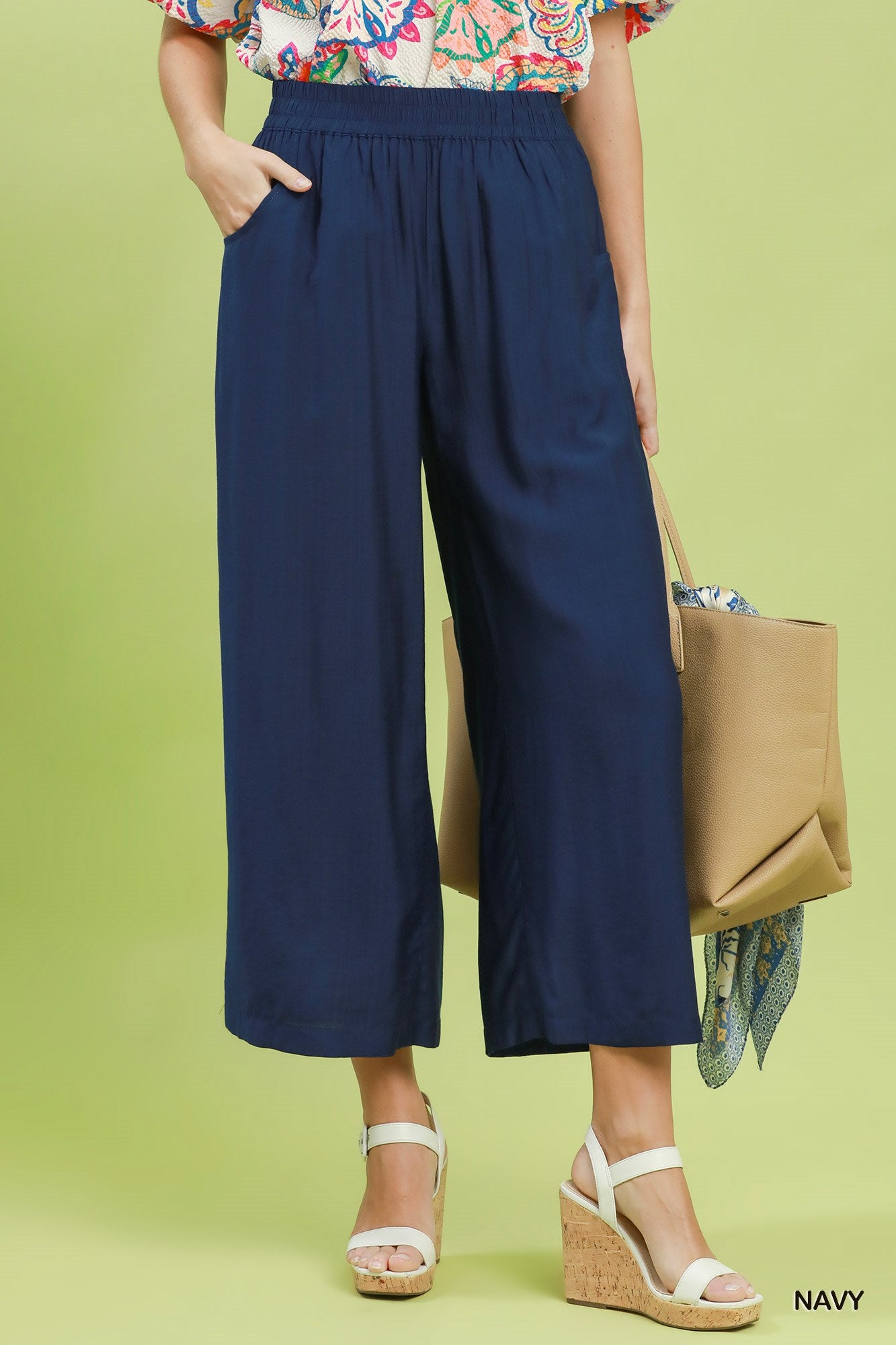 Navy wide leg pull-on pants