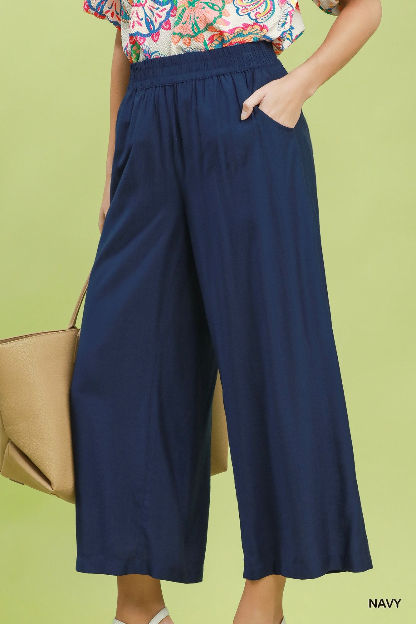 Navy wide leg pull-on pants