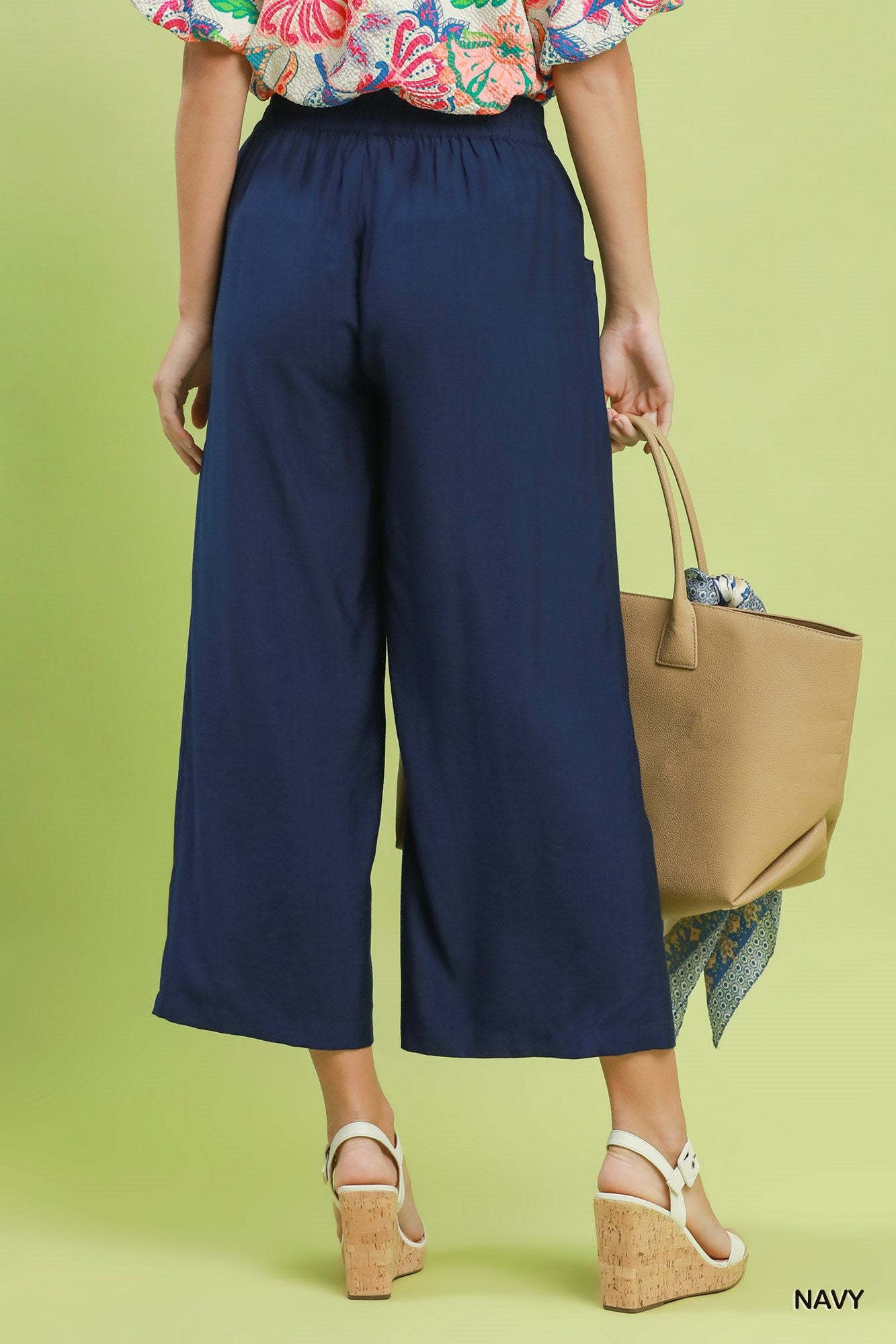 Navy wide leg pull-on pants