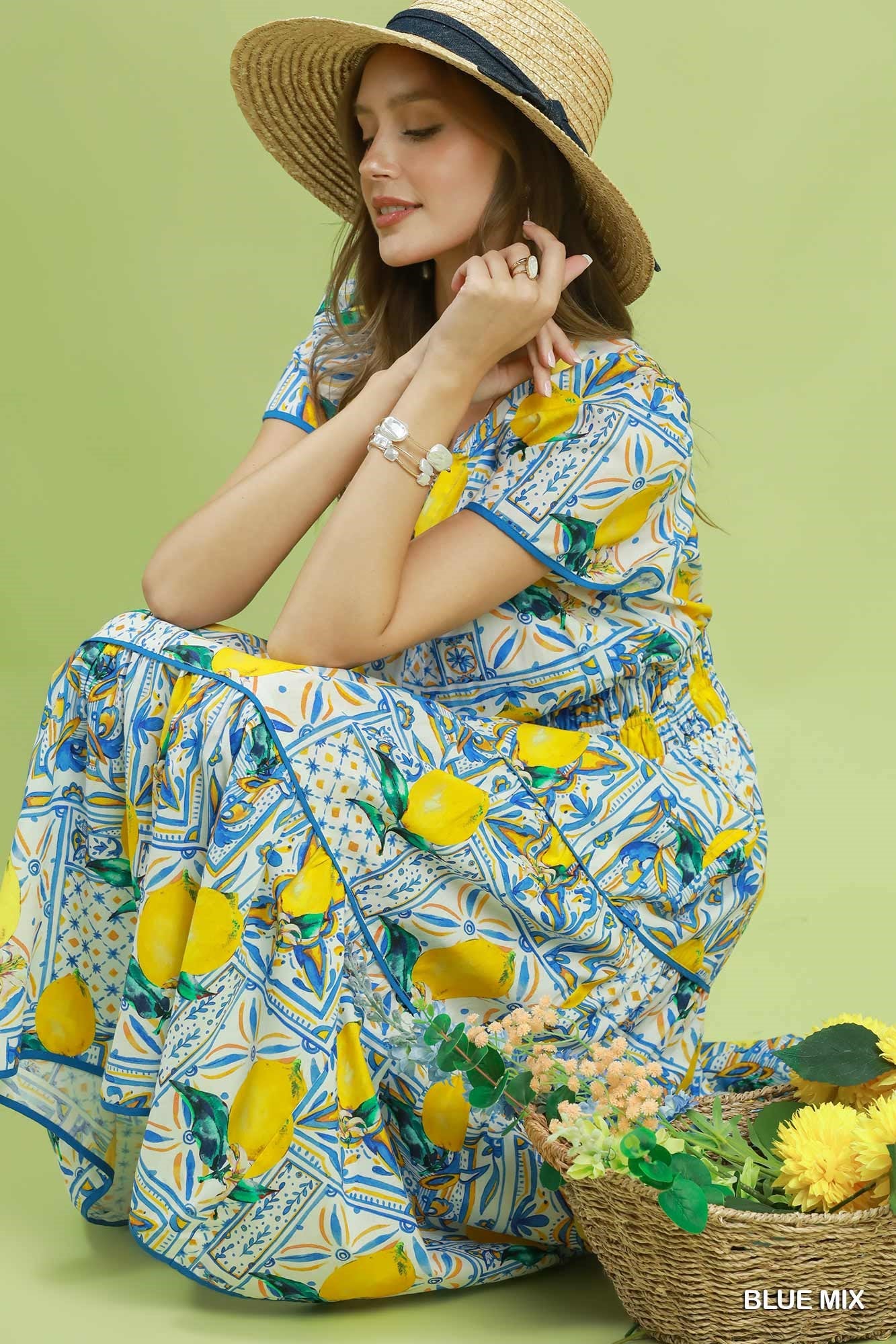 Lemon V-Neck Midi Dress