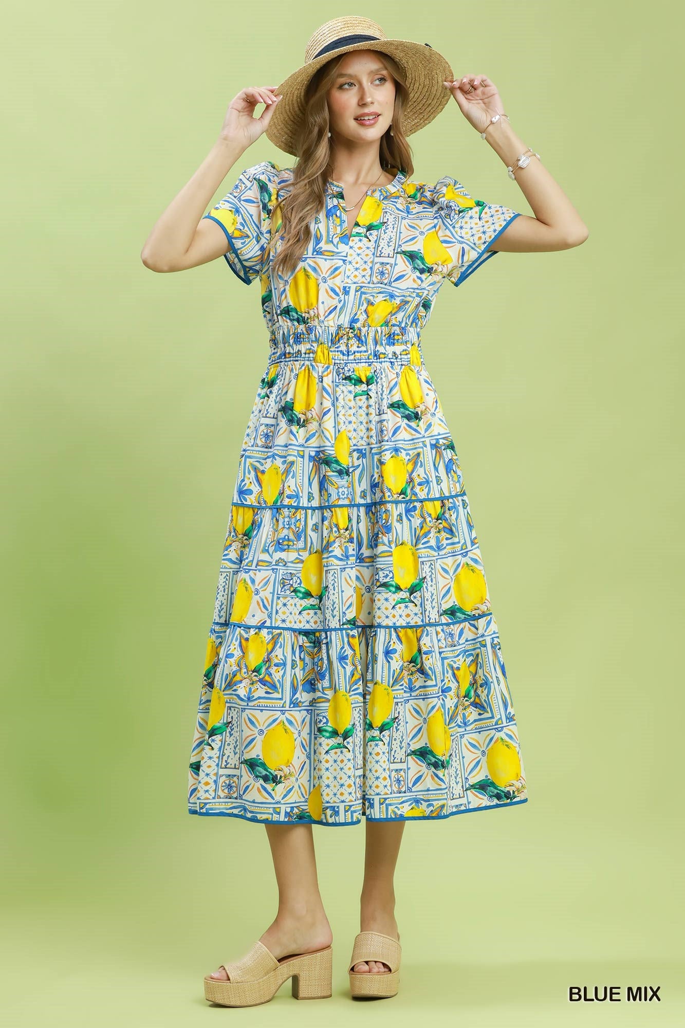 Lemon V-Neck Midi Dress
