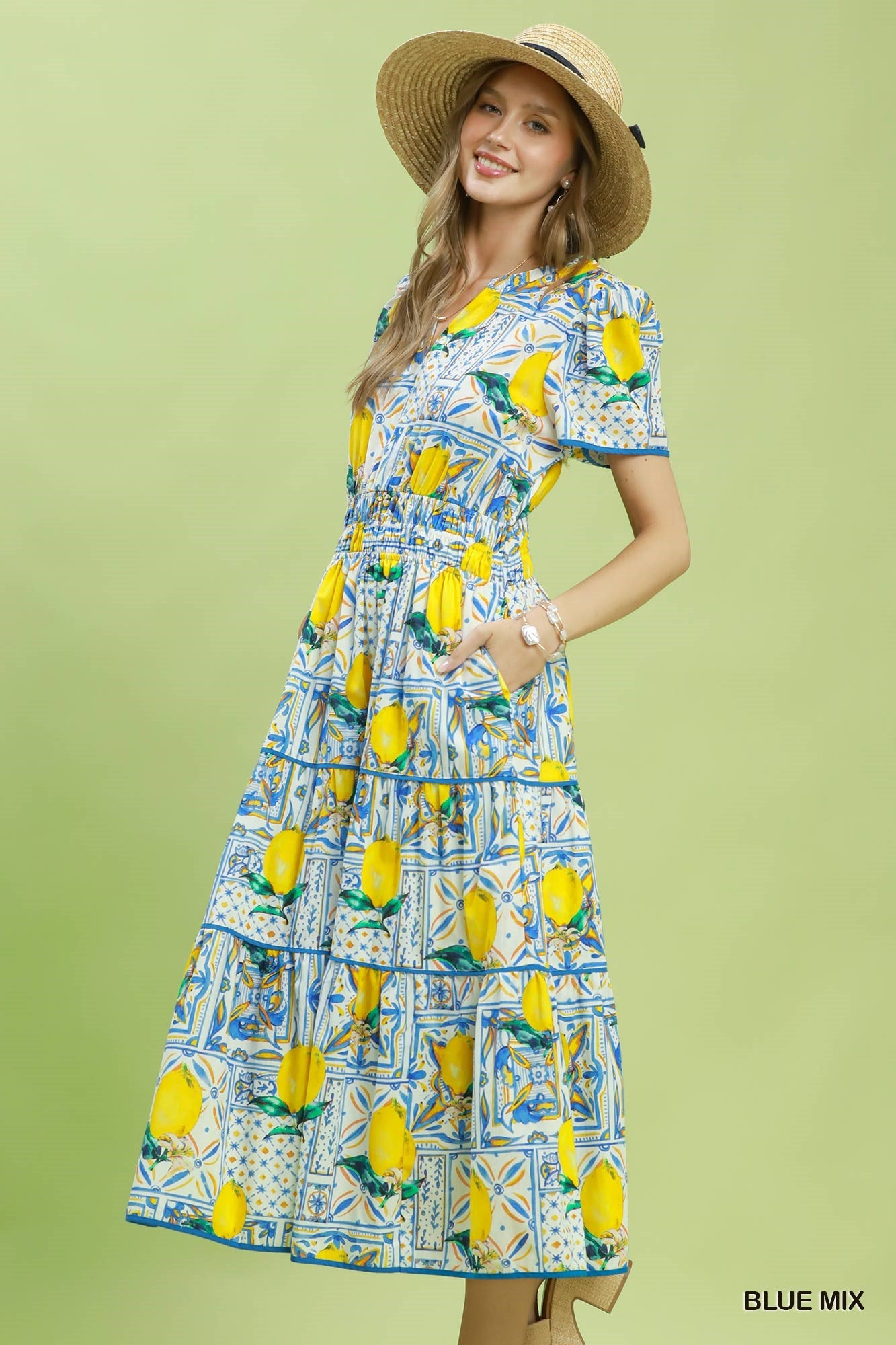 Lemon V-Neck Midi Dress