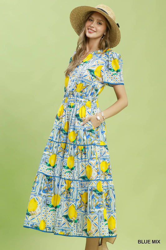 Lemon V-Neck Midi Dress