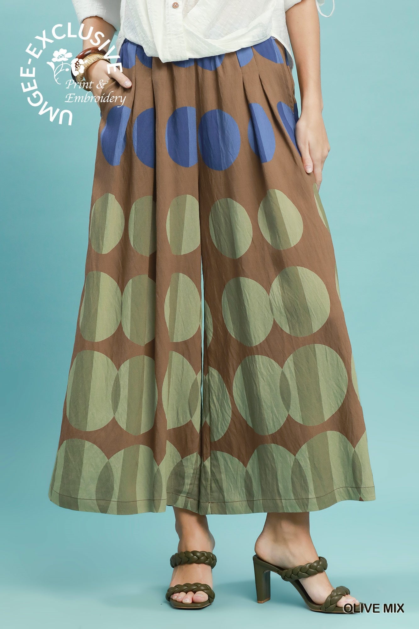 Wide leg oversized dot print pants