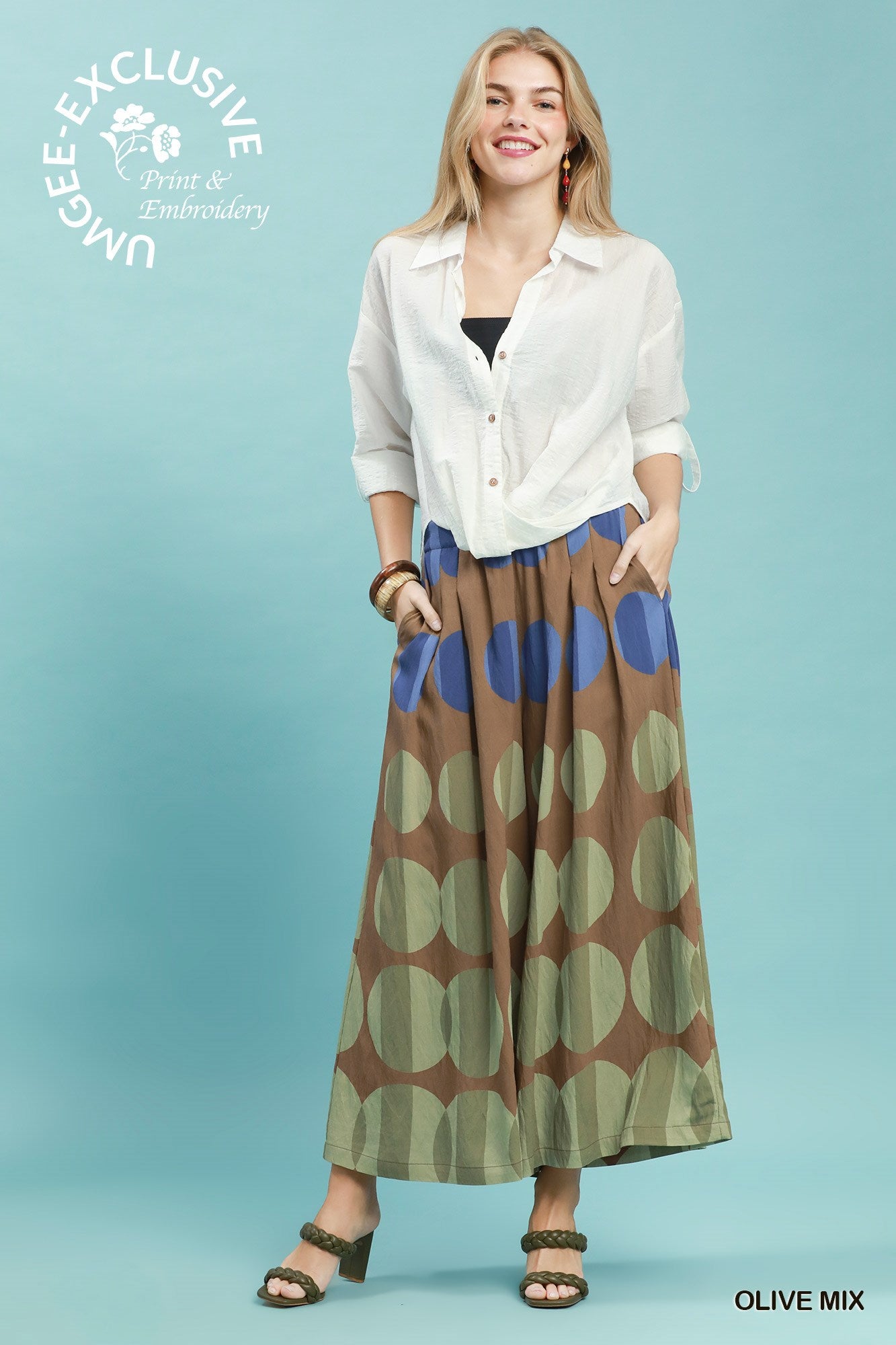 Wide leg oversized dot print pants