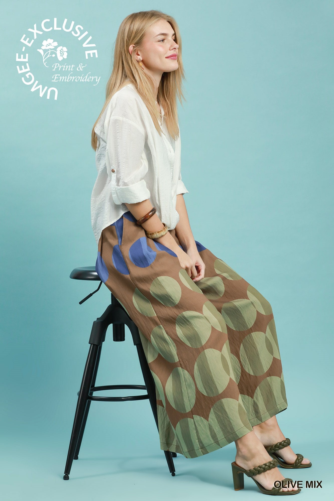 Wide leg oversized dot print pants