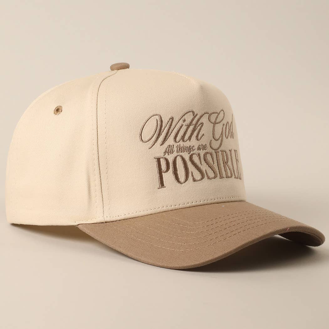 With God All Possible Embroidery Baseball Cap: SAGE / ONE SIZE