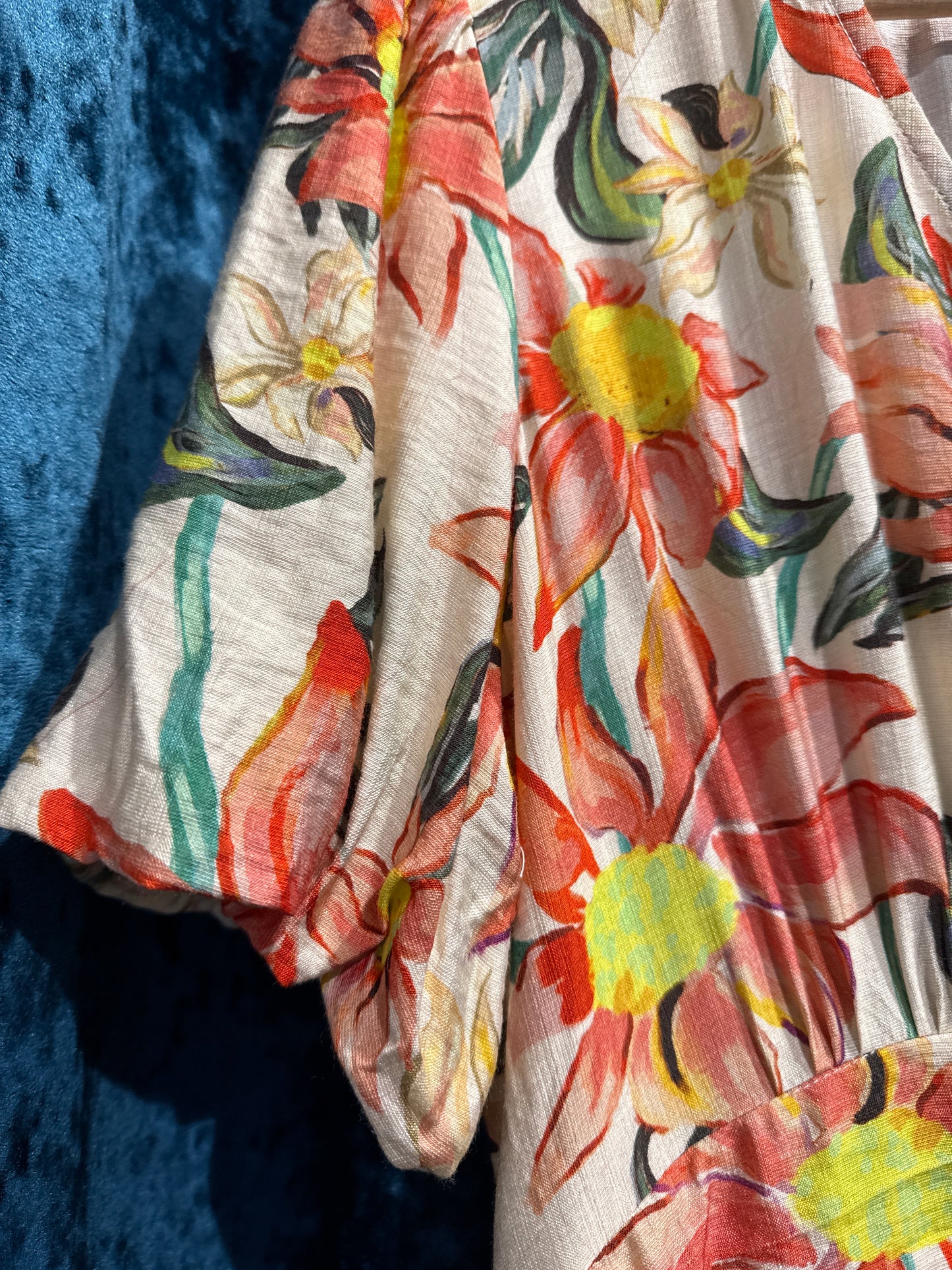 Beige and Coral Long Floral Dress
