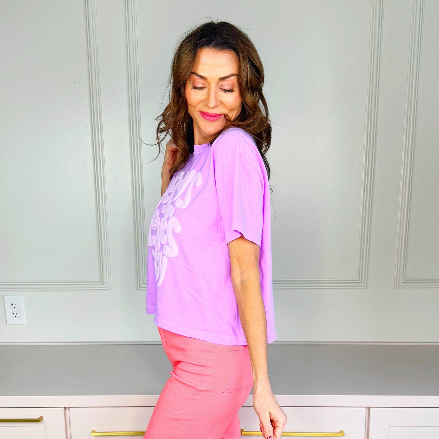 Neon Cantaloupe Smiley Jesus Loves You Puff Cropped Tee