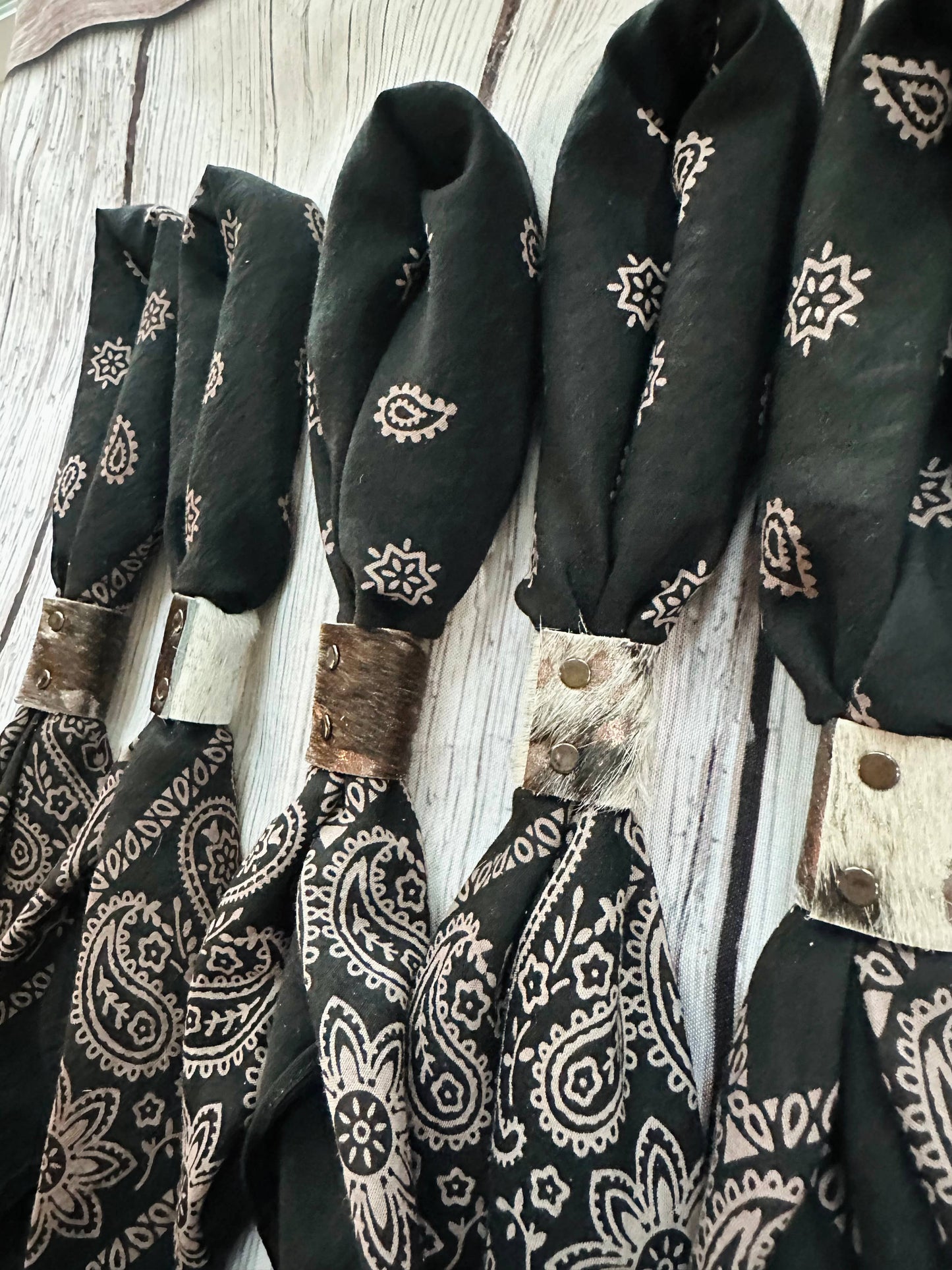 Black Hand Dyed Bandanas With Leather Slides 