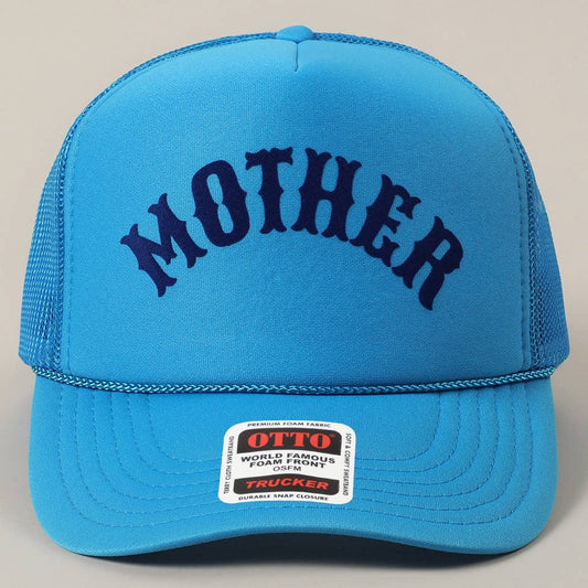 MOTHER Lettering Logo Foam Mesh Back Trucker Hat: NEON BLUE / ONE SIZE