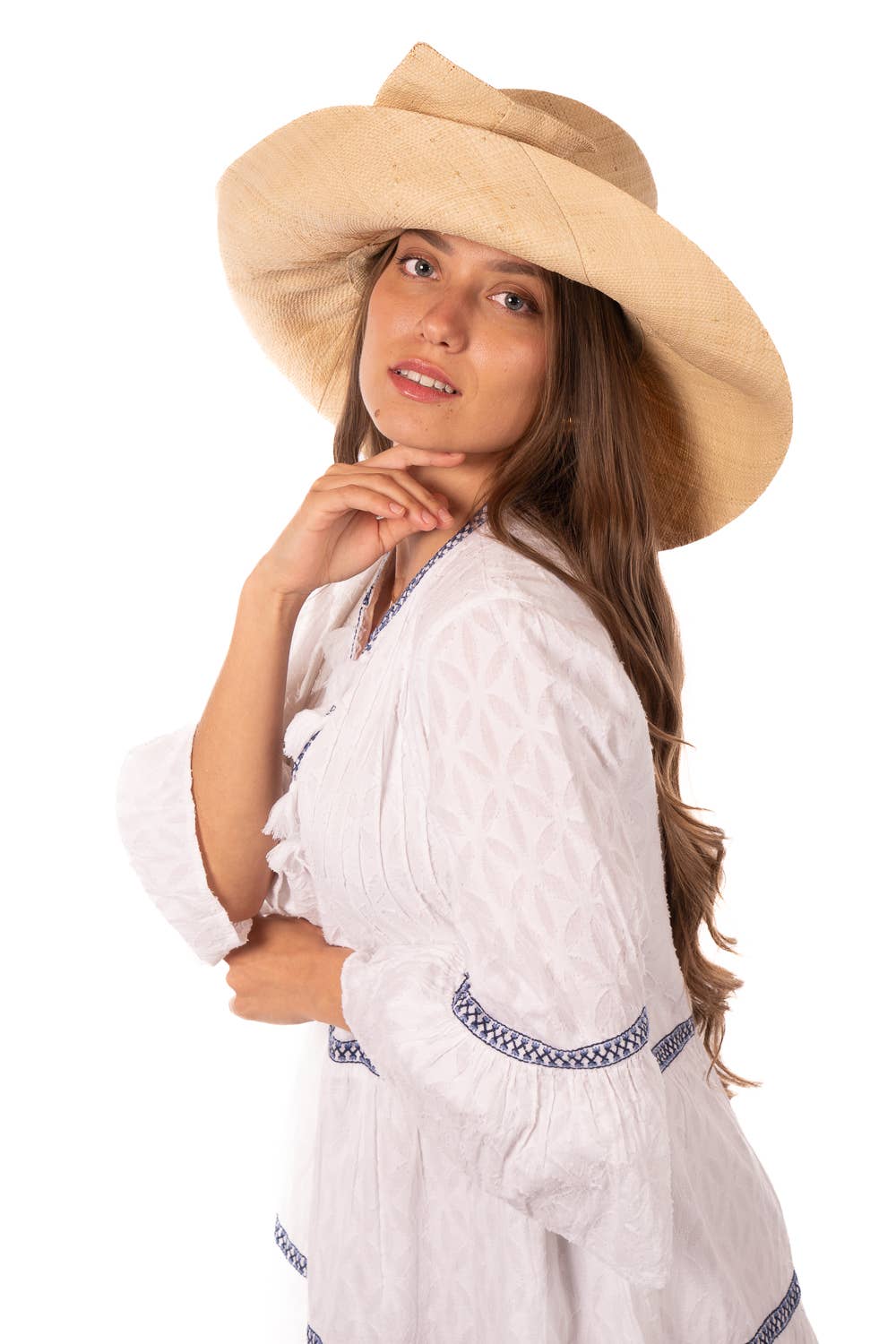 7" Cappuccino Wide Brim Big Bow Solid Color Straw Sun Hats