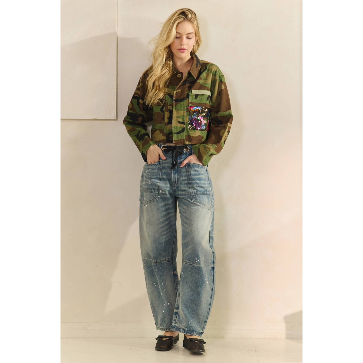 Camo Contrast Jacket: Camo Sequin