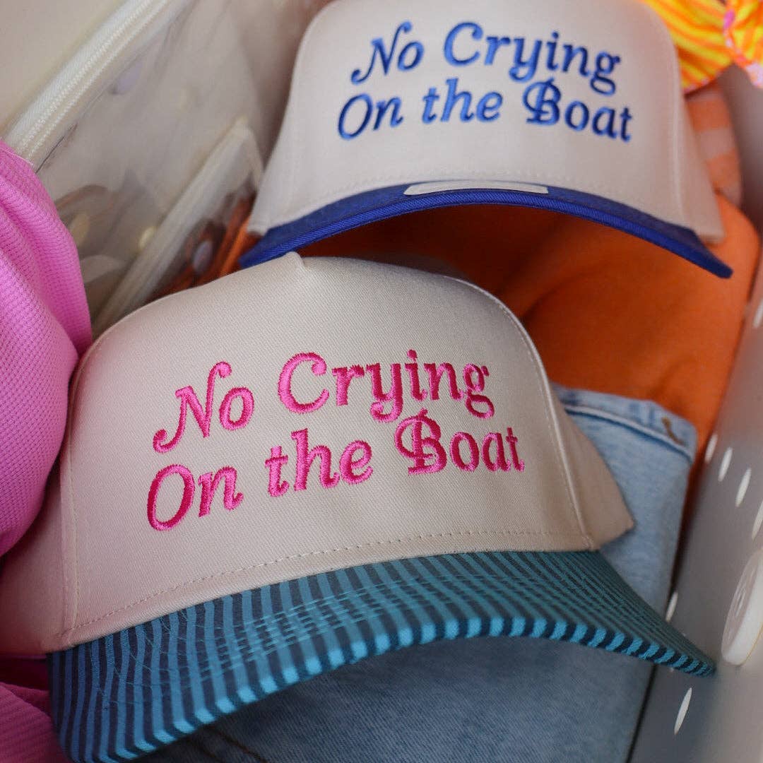 Blue Stripe/Pink No Crying on the Boat Embroidered Trucker Hat
