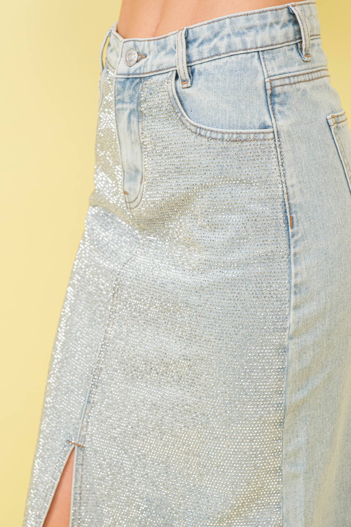 Sparkle Studded Slit Center Midi Skirt