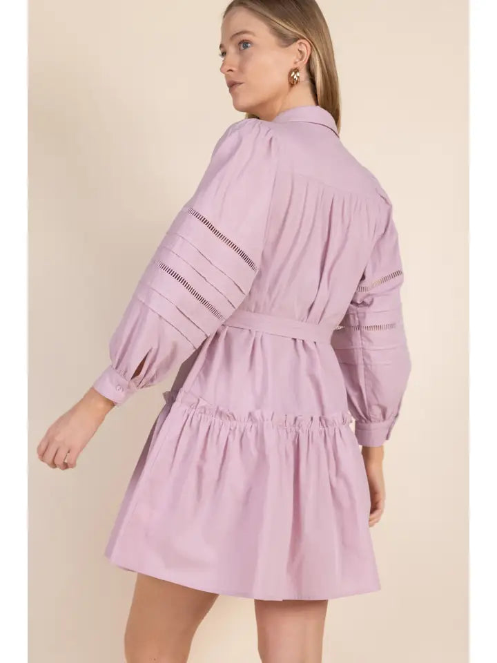 Lavender Fog Button-up Balloon Sleeve Dress
