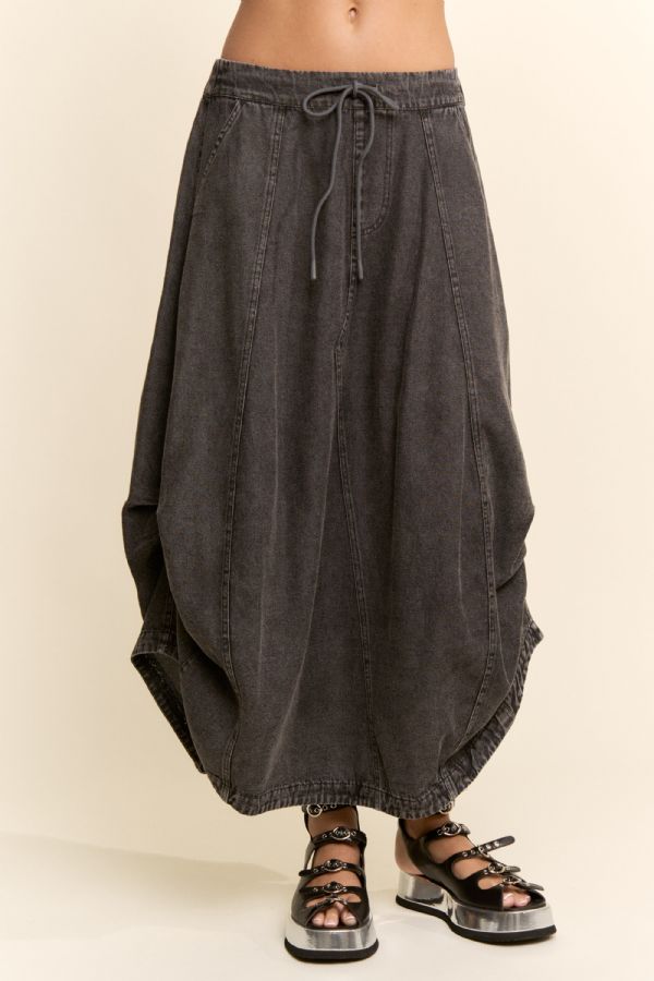 Mineral Washed Black Parachute Skirt