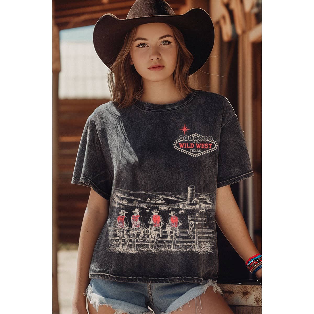 WELOME WILD WEST MINERAL Black GRAPHIC TOP