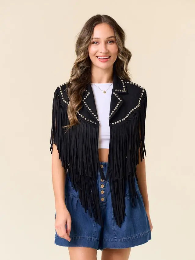 Black Studded Fringe Shrug