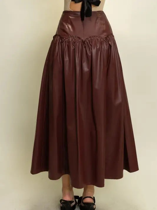 Bordeaux Gathered Midi Skirt