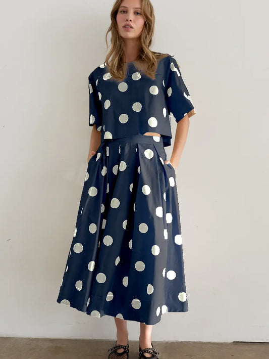 Navy Polkadot Full Skirt