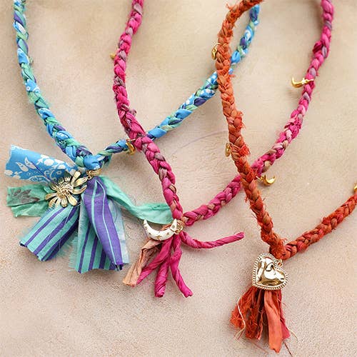 Bandana Necklace Silk Sari Ribbon: Turquoise