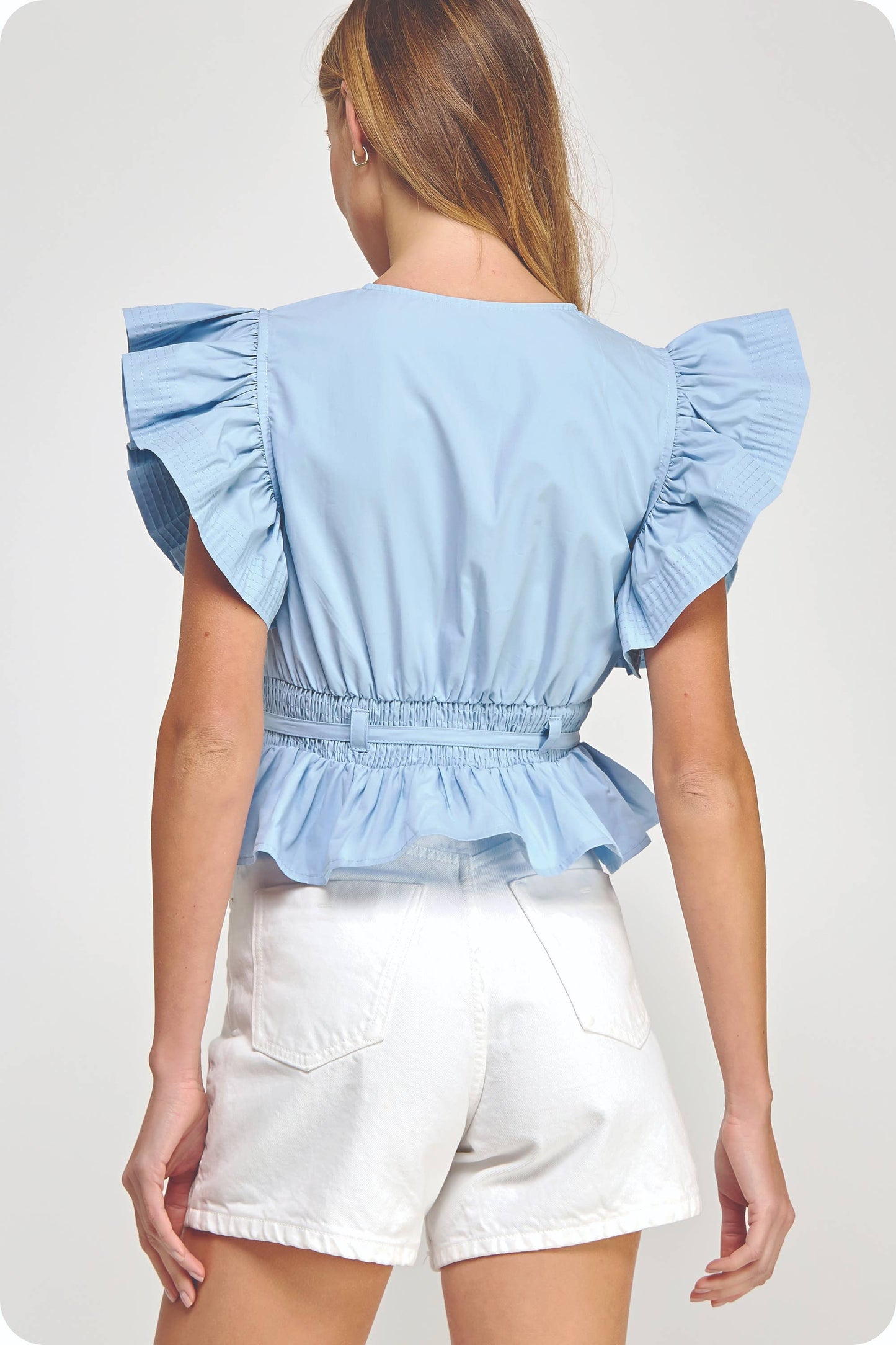 Flutter Sleeve Peplum Poplin Top: Red / M