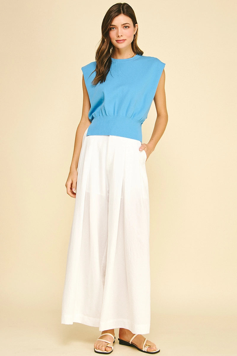 White Pleated Detail Wide Leg Pants