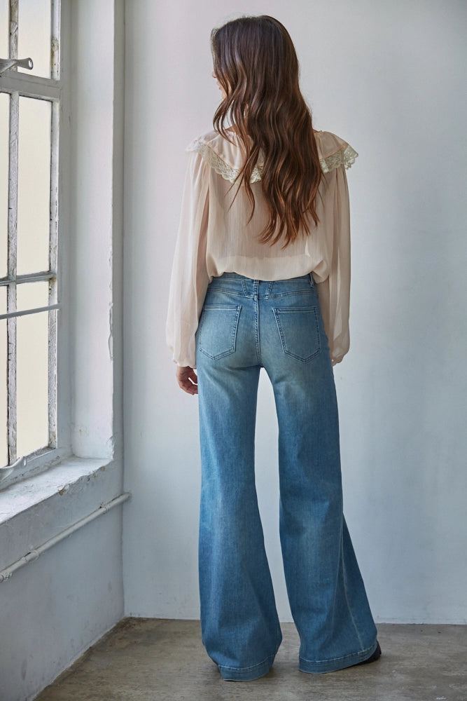 Soft Blush Chiffon Long Sleeve Ruffle Top