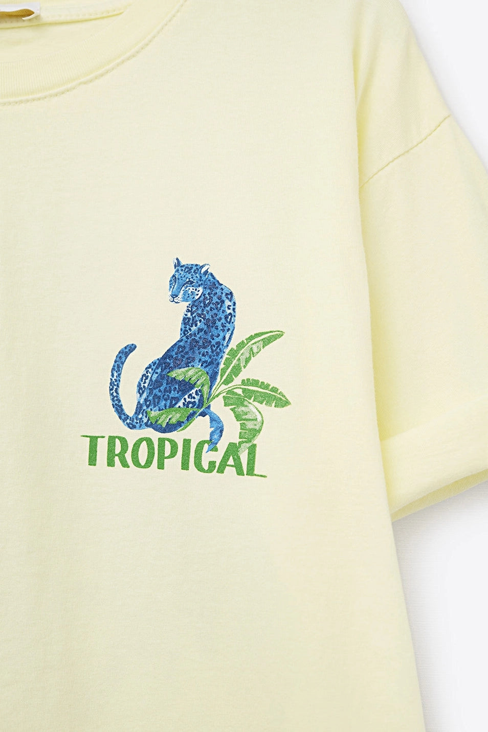 Yellow T-Shirt Made in Italy with Tropical Graphic Print