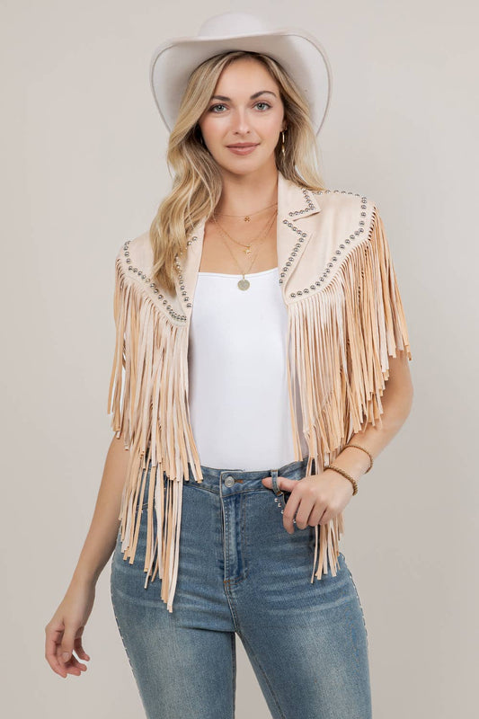 Dark Cream Studded Fringe Shrug