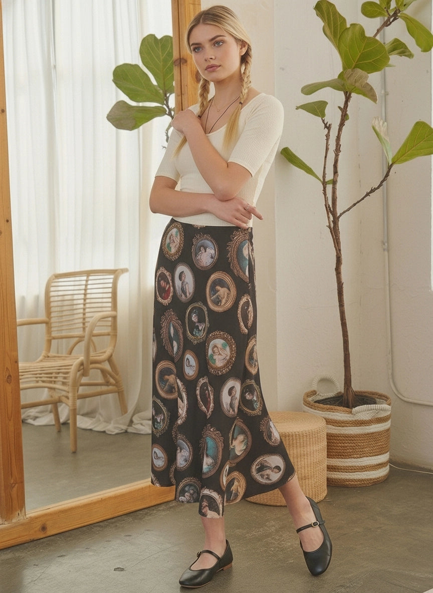 Vintage Portrait Midi Skirt