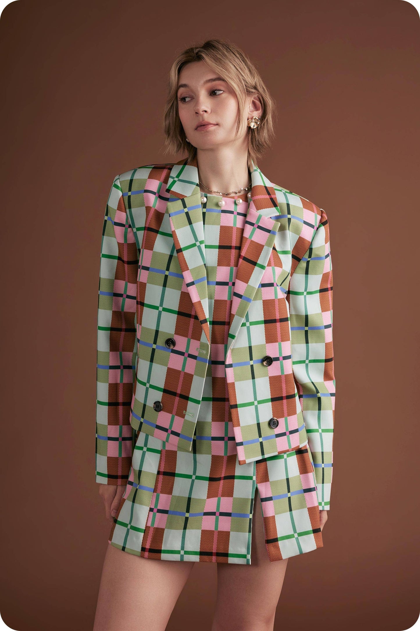 Multi Plaid Blazer Jacket